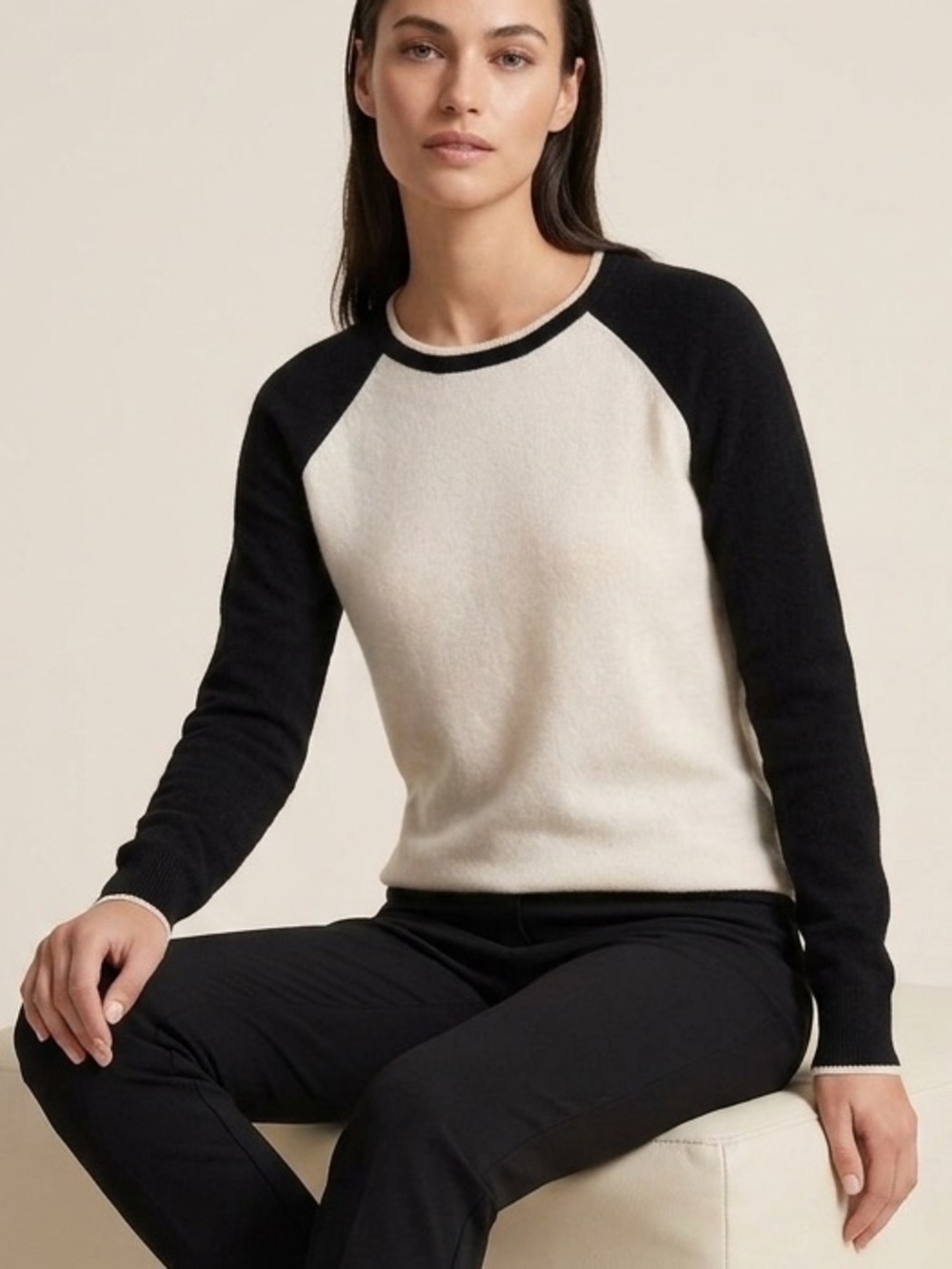J. Society Cashmere Crewneck Raglan Sweater in Black and Cream XS NWOT